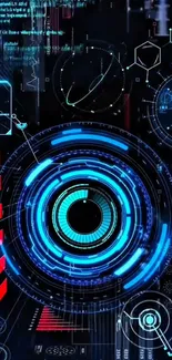 Futuristic tech wallpaper with blue digital interface.
