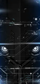 Futuristic wallpaper with cybernetic eyes and neon blue elements.