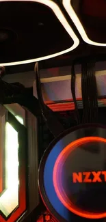 Futuristic gaming setup with LED lighting.