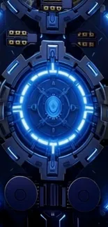 Futuristic blue gear with glowing lights.