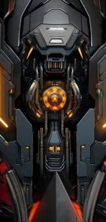 Futuristic dark tech gear with glowing lights.