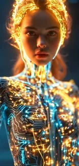 Glowing futuristic figure with neon lights