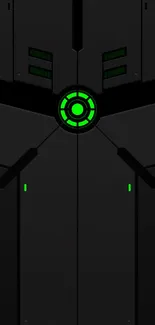 Futuristic tech wallpaper with green accents on black background.