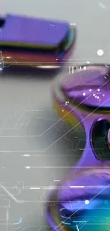 Futuristic holographic gadget with purple and metallic colors.