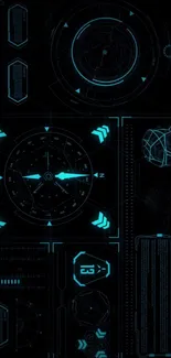 Futuristic neon blue HUD wallpaper with tech elements.