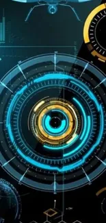 Futuristic tech HUD display with neon elements.