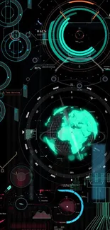 Futuristic HUD wallpaper with digital display elements.