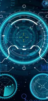 Futuristic tech HUD design wallpaper in blue digital theme.