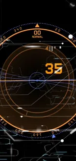 Futuristic HUD style wallpaper with orange elements on a black background.