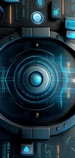 Futuristic digital interface with blue highlights.