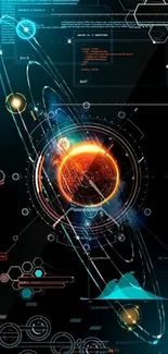 Futuristic tech interface with cosmic design elements.