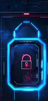 Futuristic neon lock screen with digital padlock design.
