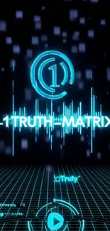 Futuristic neon matrix wallpaper with glowing graphics and grid.