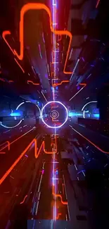 Futuristic neon tech vortex wallpaper in red and blue tones.