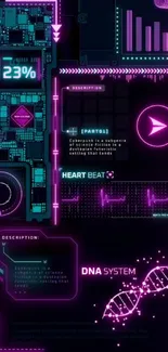 Futuristic neon cyberpunk wallpaper with digital tech designs.