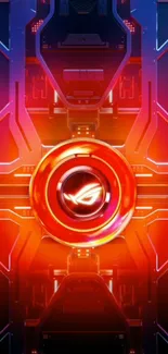 Futuristic red neon tech wallpaper with glowing emblem.