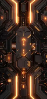 Futuristic tech wallpaper with orange glow