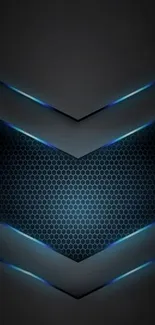 Futuristic tech wallpaper with geometric pattern and glowing blue accents.