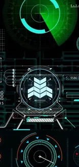 Futuristic digital radar interface with tech elements.