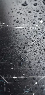 Futuristic wallpaper with raindrops on a metallic surface.