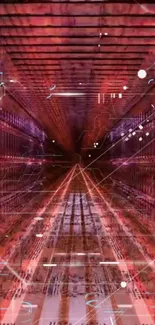 Futuristic red tunnel with digital effects and abstract lines in a mobile wallpaper.