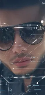 Close-up of person wearing sunglasses with digital overlay.