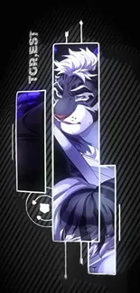 Futuristic dark blue tiger wallpaper with anime style design for mobiles.