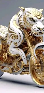Golden and white tiger-themed motorcycle design with futuristic elements.