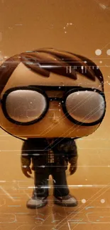 Toy character with glasses in a futuristic digital setting on mobile wallpaper.