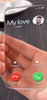 Futuristic transparent phone with sleek design on display.