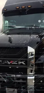 Futuristic black truck with digital accents.