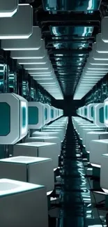Futuristic tunnel with geometric light pattern wallpaper.