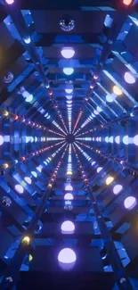 Futuristic tunnel with vibrant lights creating an optical illusion.