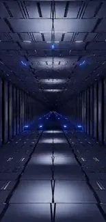 Futuristic dark tunnel with blue lights wallpaper.