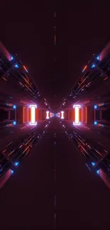 Futuristic neon tunnel wallpaper with dark hues.