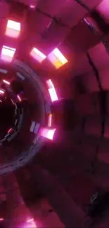 Futuristic tunnel with pink illuminating lights in a digital art style.