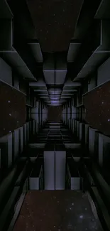 Futuristic dark tunnel leading into starry space