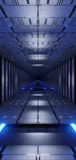 Futuristic tunnel with blue lighting in a digital wallpaper design.