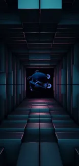 Futuristic tunnel with robot face artwork