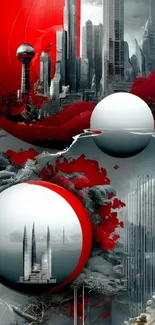 Futuristic urban abstract art with geometric shapes.