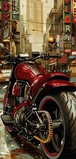 Futuristic motorcycle in vibrant urban street by night.