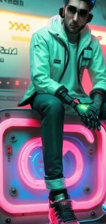 Urban neon scene with futuristic fashion.