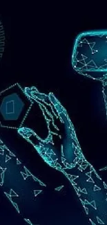 Futuristic virtual reality digital art in cyan colors.