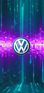 Blue and pink Volkswagen digital neon background wallpaper.