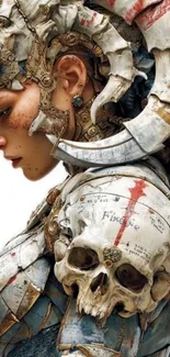 Detailed futuristic warrior with skull armor.