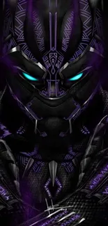 Futuristic warrior art with bold purple and black design elements in this wallpaper.