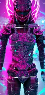 Futuristic neon warrior in vibrant armor.