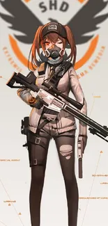 Futuristic anime warrior in tactical gear on a gray background.