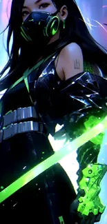 Futuristic anime warrior with neon sword.