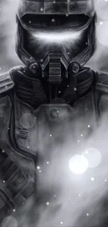 Futuristic warrior in smoky background art.